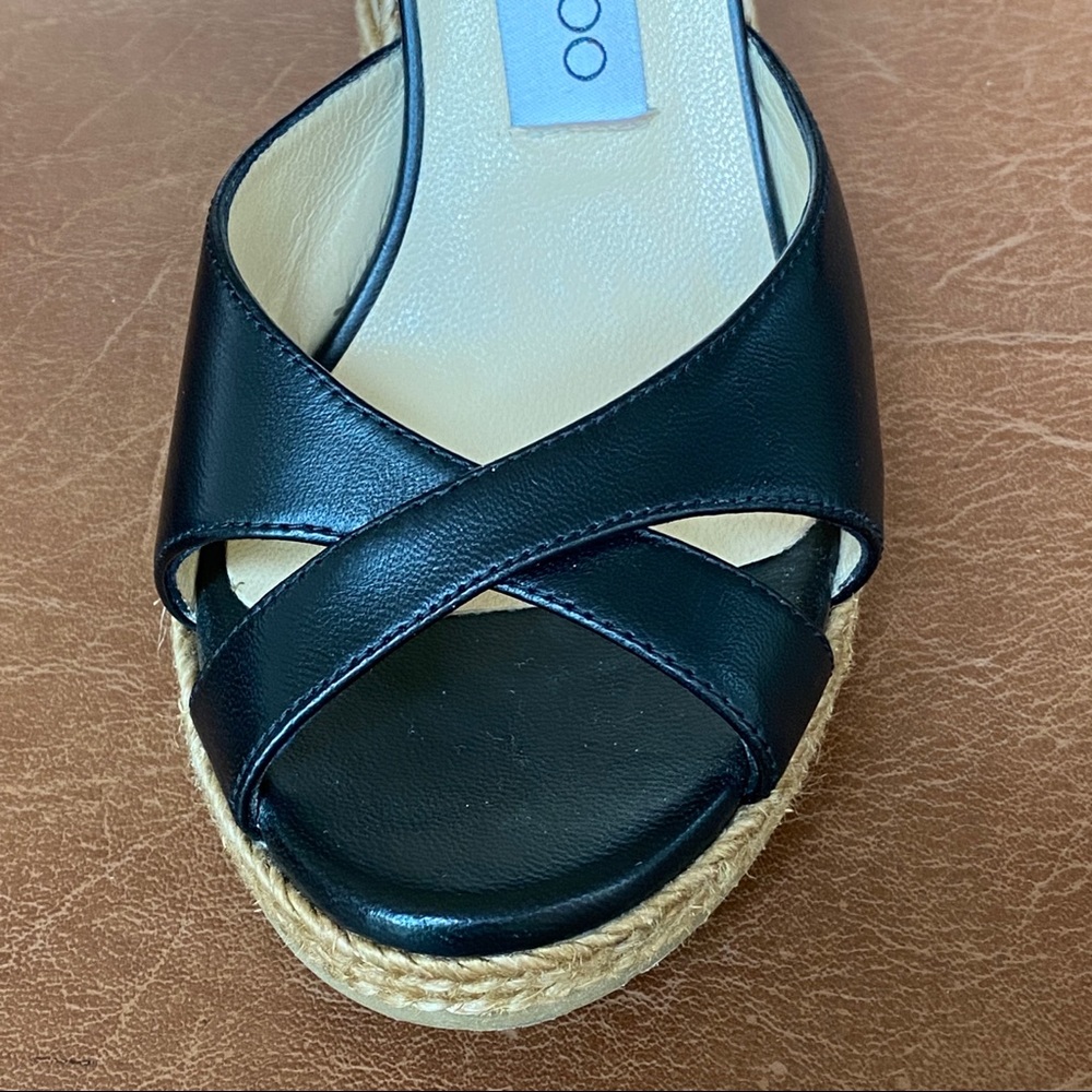 Jimmy Choo Almer Black Leather Wedges 36.5 - Picture 3 of 17